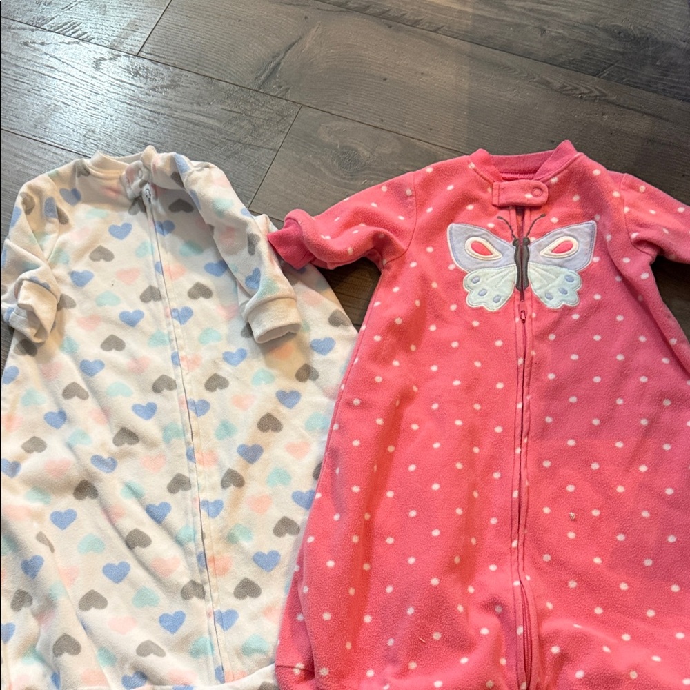 Carter's Pink and White Sleep Sacks with Heart and Butterfly Design